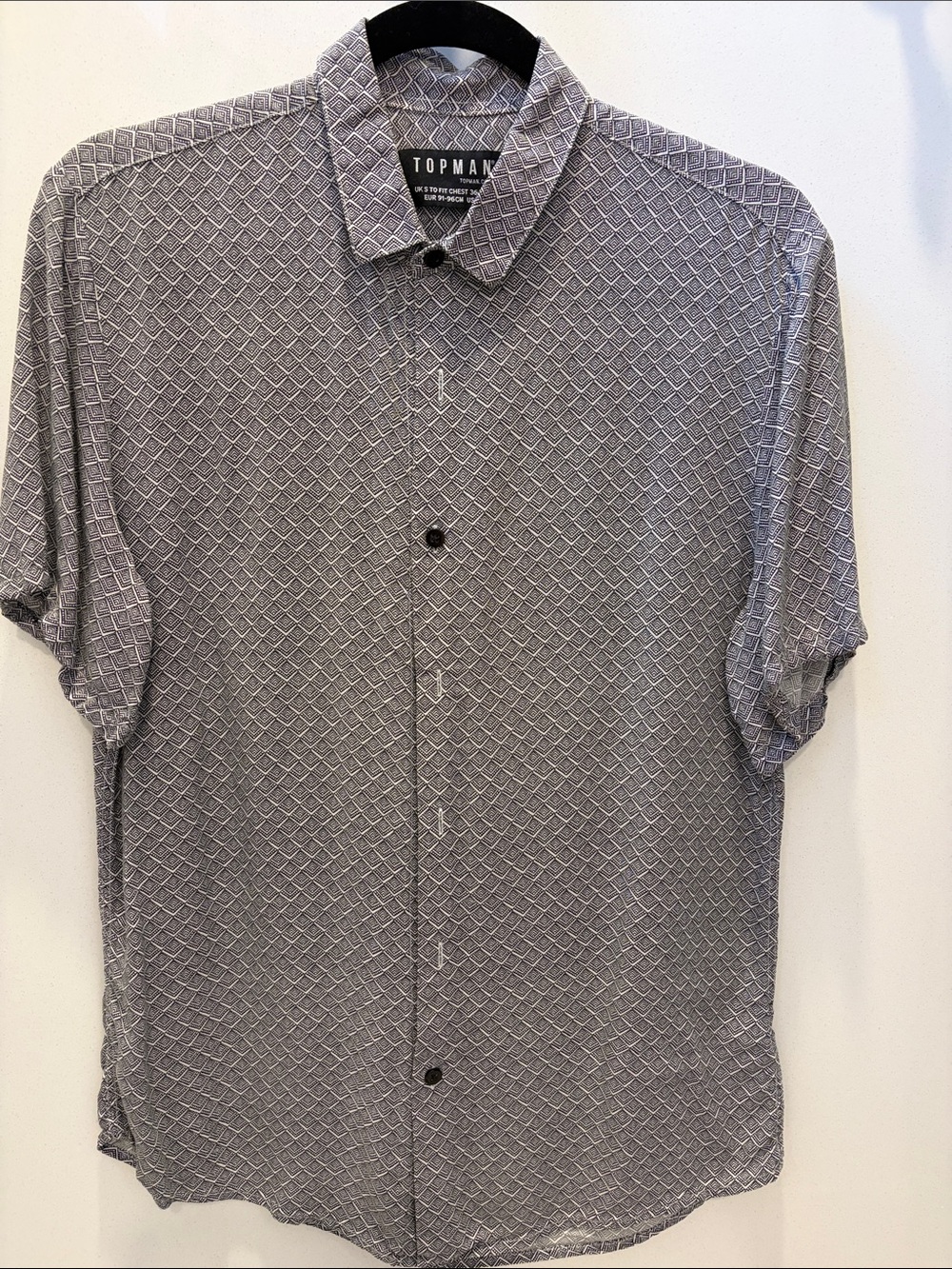Topman Black & White Short-Sleeve Button-Down with Geometric Print